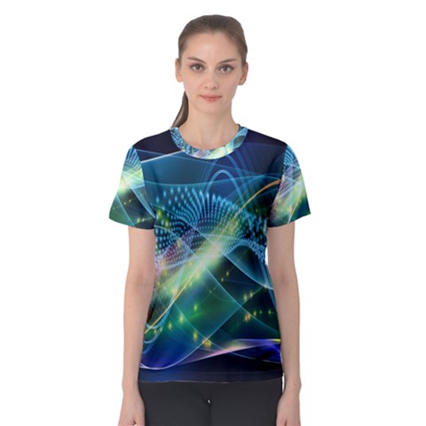 Waveslight Chevron Line Net Blue Women s Sport Mesh Tee by Mariart