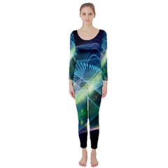 Waveslight Chevron Line Net Blue Long Sleeve Catsuit