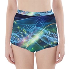 Waveslight Chevron Line Net Blue High-waisted Bikini Bottoms