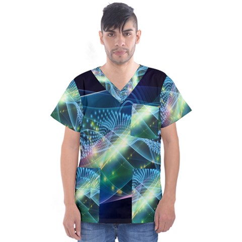 Waveslight Chevron Line Net Blue Men s V-neck Scrub Top by Mariart