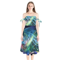 Waveslight Chevron Line Net Blue Shoulder Tie Bardot Midi Dress by Mariart