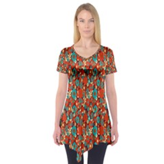 Surface Patterns Bright Flower Floral Sunflower Short Sleeve Tunic 