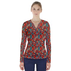 Surface Patterns Bright Flower Floral Sunflower V-neck Long Sleeve Top by Mariart