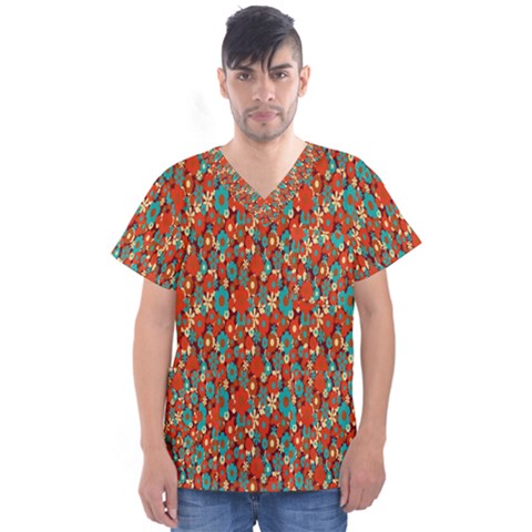 Surface Patterns Bright Flower Floral Sunflower Men s V-neck Scrub Top by Mariart