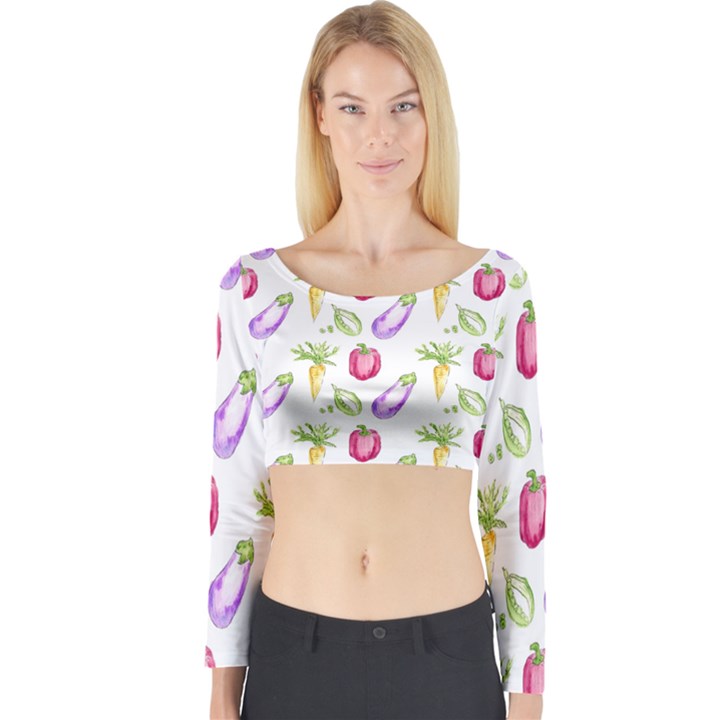 Vegetable Pattern Carrot Long Sleeve Crop Top