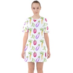 Vegetable Pattern Carrot Sixties Short Sleeve Mini Dress by Mariart