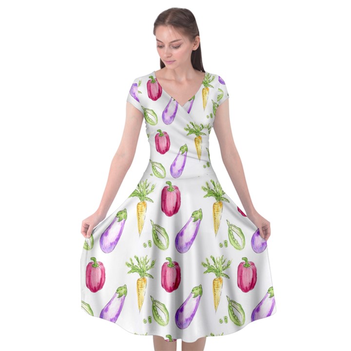 Vegetable Pattern Carrot Cap Sleeve Wrap Front Dress