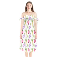 Vegetable Pattern Carrot Shoulder Tie Bardot Midi Dress by Mariart