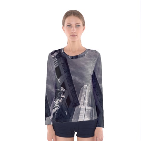 Chicago Skyline Tall Buildings Women s Long Sleeve Tee by BangZart