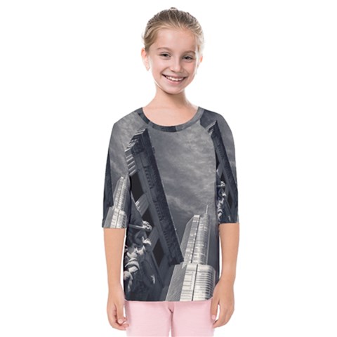 Chicago Skyline Tall Buildings Kids  Quarter Sleeve Raglan Tee by BangZart