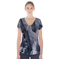 Chicago Skyline Tall Buildings Short Sleeve Front Detail Top by BangZart