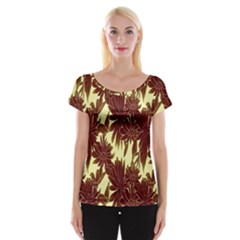 Floral Pattern Background Cap Sleeve Tops by BangZart