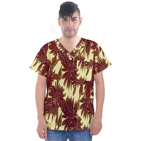 Floral Pattern Background Men s V-neck Scrub Top by BangZart