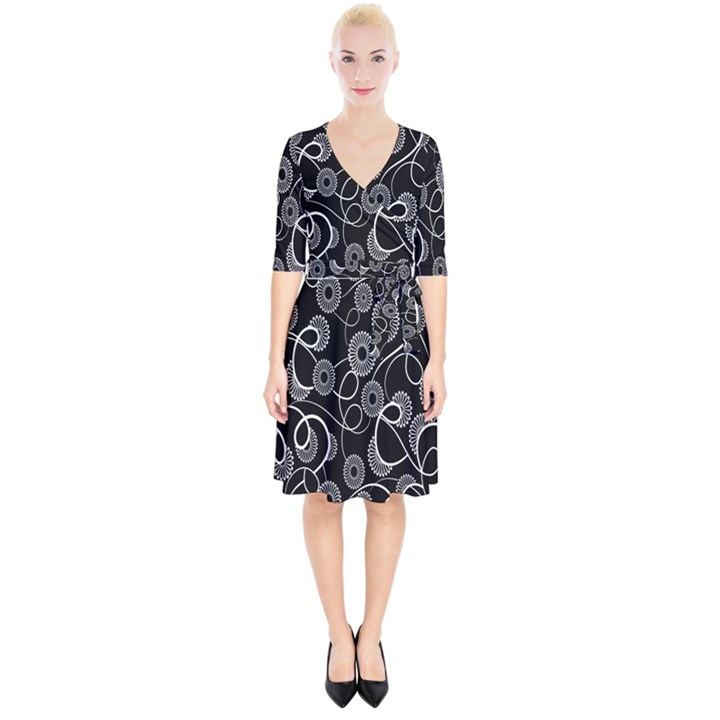 Floral Pattern Background Wrap Up Cocktail Dress