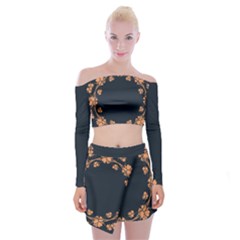 Floral Vintage Royal Frame Pattern Off Shoulder Top With Skirt Set by BangZart