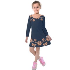 Floral Vintage Royal Frame Pattern Kids  Long Sleeve Velvet Dress by BangZart