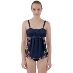 Floral Vintage Royal Frame Pattern Twist Front Tankini Set by BangZart