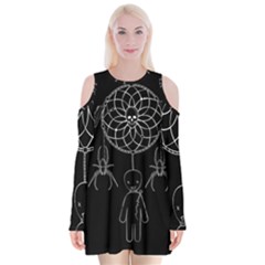 Voodoo Dream-catcher  Velvet Long Sleeve Shoulder Cutout Dress by Valentinaart