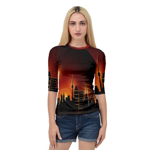 Gold Golden Skyline Skyscraper Quarter Sleeve Raglan Tee by BangZart