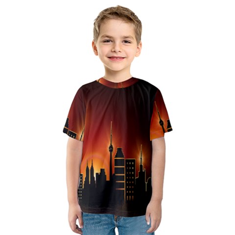 Gold Golden Skyline Skyscraper Kids  Sport Mesh Tee by BangZart