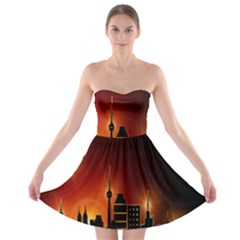 Gold Golden Skyline Skyscraper Strapless Bra Top Dress by BangZart