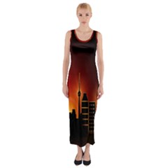 Gold Golden Skyline Skyscraper Fitted Maxi Dress by BangZart