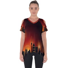 Gold Golden Skyline Skyscraper Cut Out Side Drop Tee by BangZart