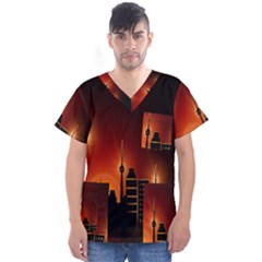 Gold Golden Skyline Skyscraper Men s V-neck Scrub Top