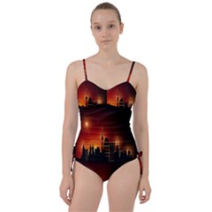 Gold Golden Skyline Skyscraper Sweetheart Tankini Set by BangZart