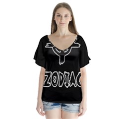 Zodiac Killer  V-neck Flutter Sleeve Top by Valentinaart