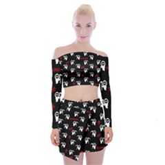 Death Pattern - Halloween Off Shoulder Top With Skirt Set