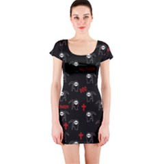 Death Pattern - Halloween Short Sleeve Bodycon Dress by Valentinaart