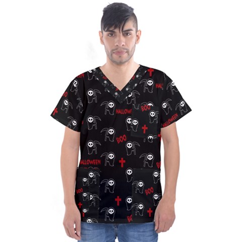 Death Pattern - Halloween Men s V-neck Scrub Top by Valentinaart