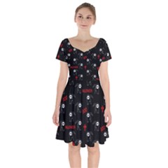 Death Pattern - Halloween Short Sleeve Bardot Dress