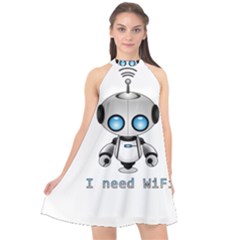 Cute Robot Halter Neckline Chiffon Dress  by Valentinaart