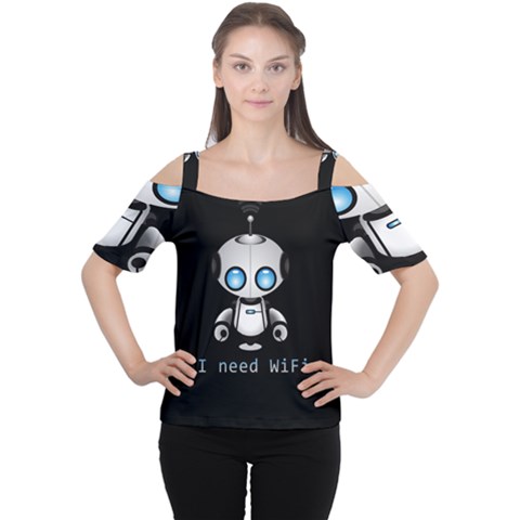 Cute Robot Cutout Shoulder Tee by Valentinaart