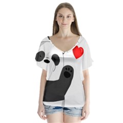 Cute Panda V-neck Flutter Sleeve Top by Valentinaart