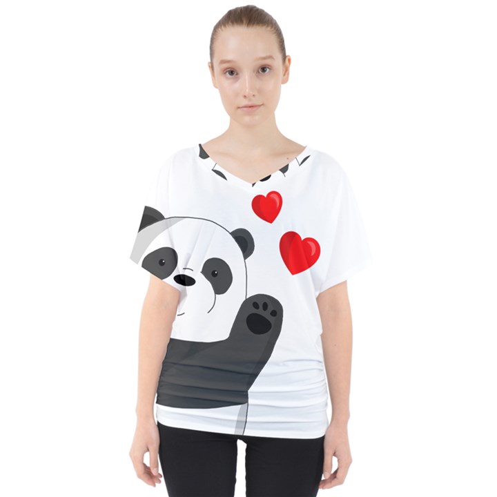 Cute panda V-Neck Dolman Drape Top