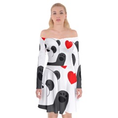 Cute Panda Off Shoulder Skater Dress by Valentinaart