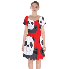 Cute Pandas Short Sleeve Bardot Dress