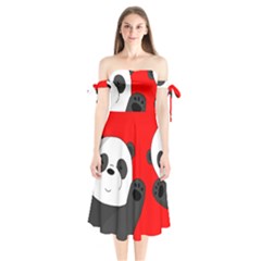 Cute Pandas Shoulder Tie Bardot Midi Dress by Valentinaart