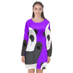 Cute Pandas Long Sleeve Chiffon Shift Dress  by Valentinaart