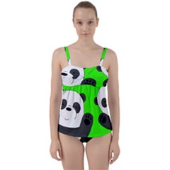 Cute Pandas Twist Front Tankini Set