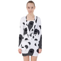 Cute Pandas V-neck Bodycon Long Sleeve Dress by Valentinaart