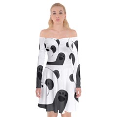 Cute Pandas Off Shoulder Skater Dress by Valentinaart