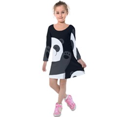 Cute Pandas Kids  Long Sleeve Velvet Dress by Valentinaart