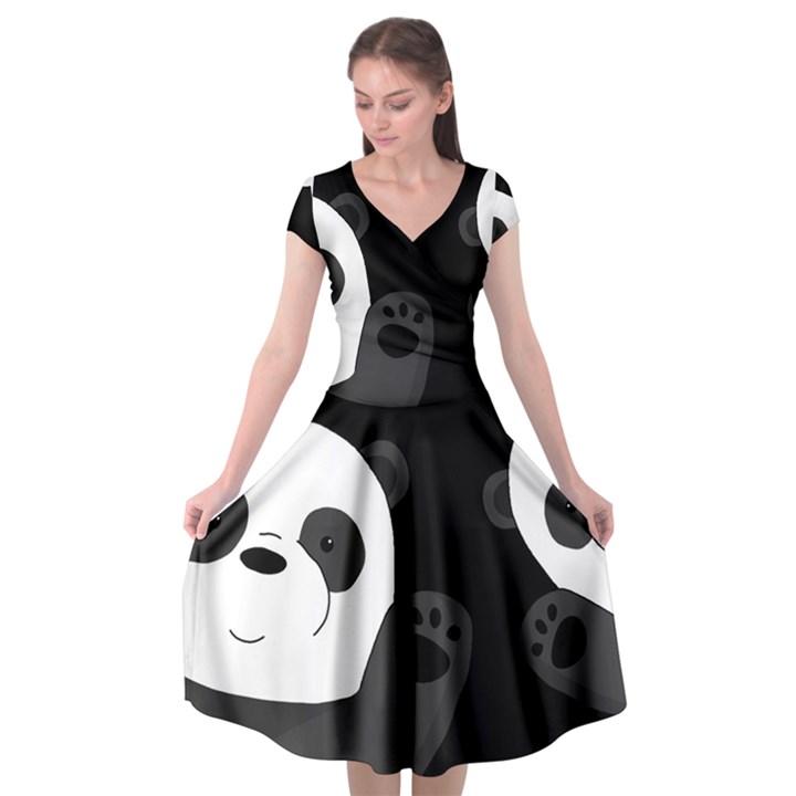 Cute pandas Cap Sleeve Wrap Front Dress