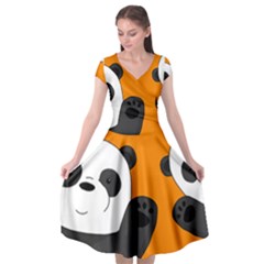 Cute Pandas Cap Sleeve Wrap Front Dress