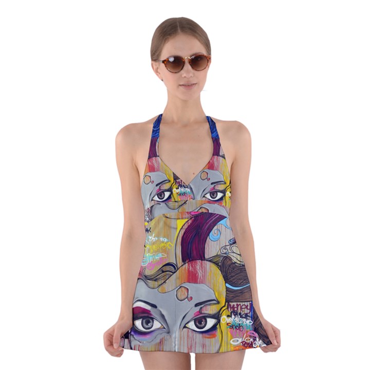 Graffiti Mural Street Art Painting Halter Swimsuit Dress