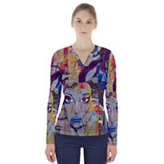 Graffiti Mural Street Art Painting V-neck Long Sleeve Top